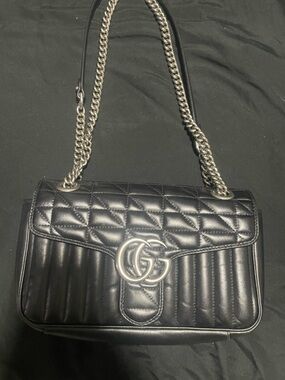 Gucci Black Quilted Shoulder Bag with Silver Hardware